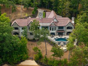 Custom Lake Home Back Aerial in The Cliffs Keowee Falls